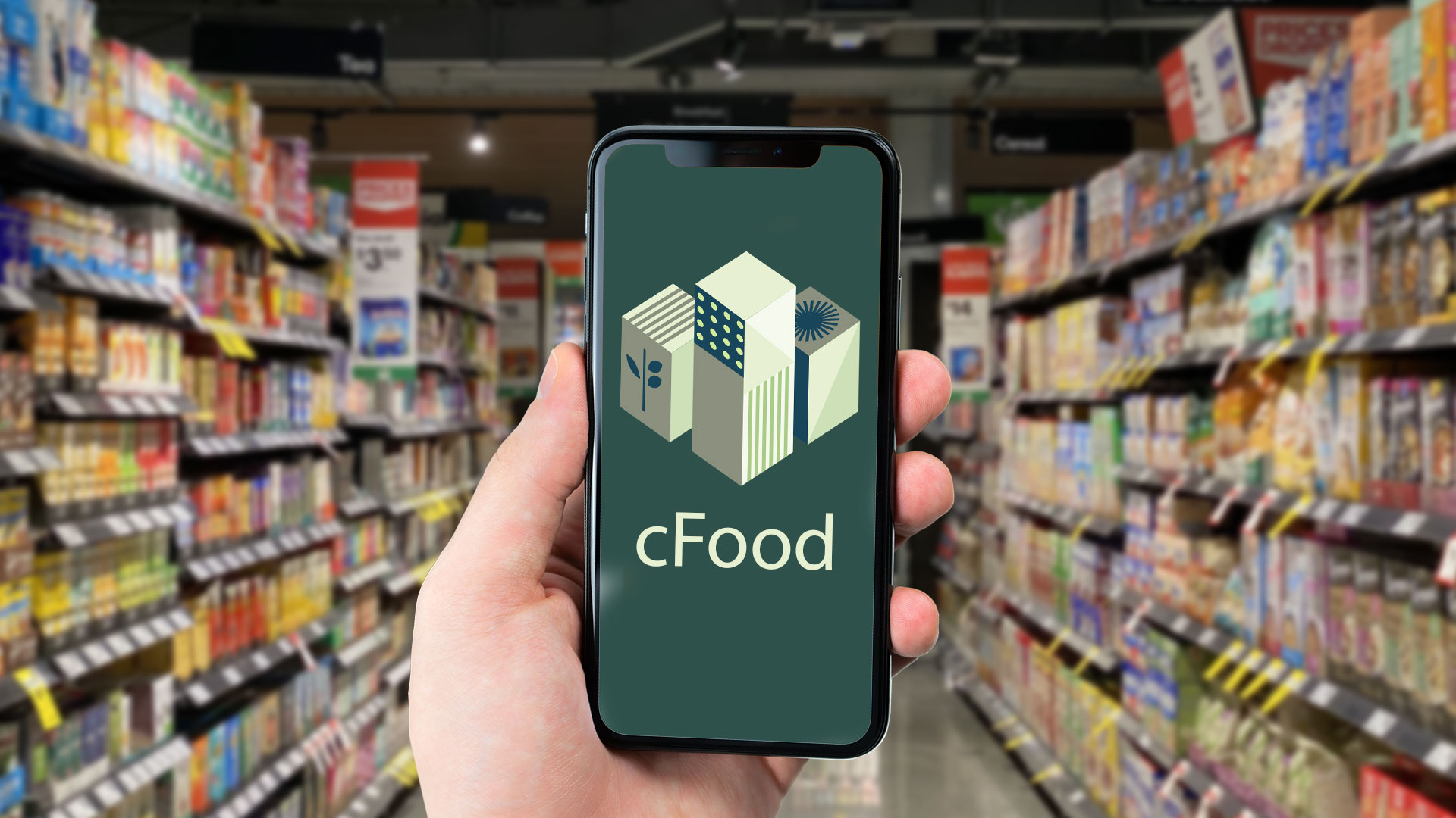 inside a store with cFood app, front-page