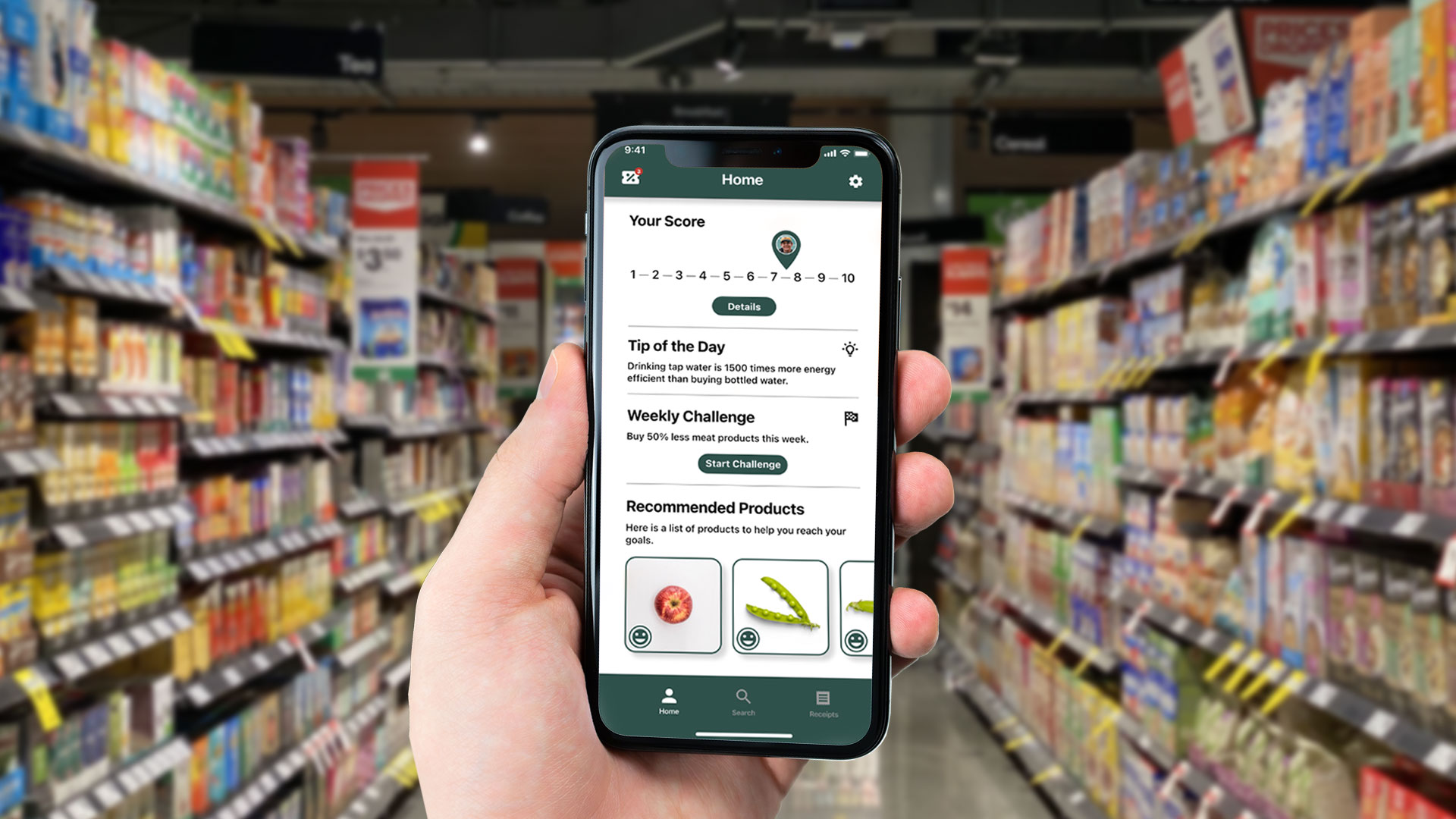 inside a store with cFood app, home-page